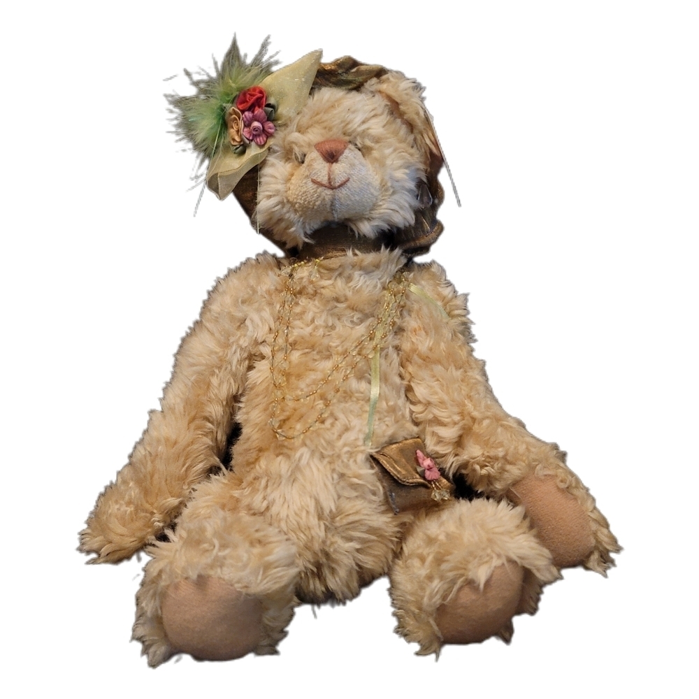 Delton Products Bear Plush 13" Brown Moveable Hat Purse Necklace Stuffed Animal
